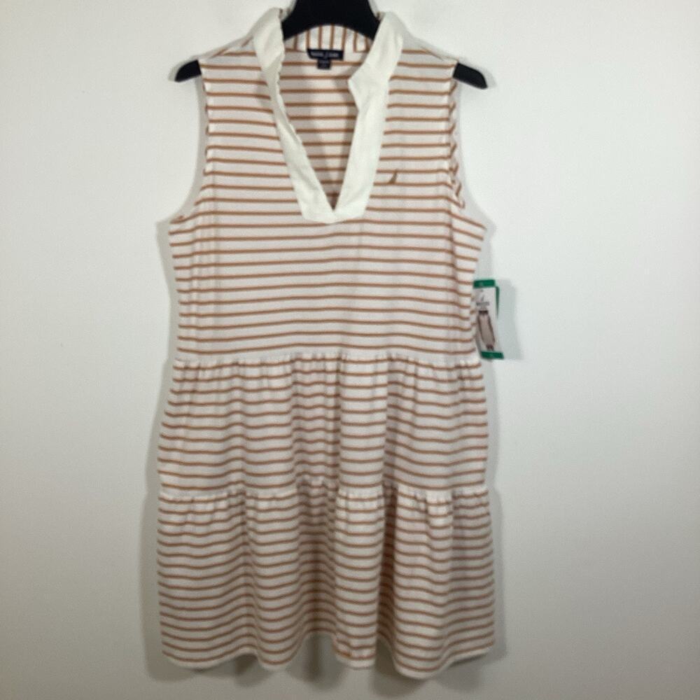 Nautica Jeans Women's Tiered Collar Sleeveless Mini Dress‎ Almond Ivory XL NWT